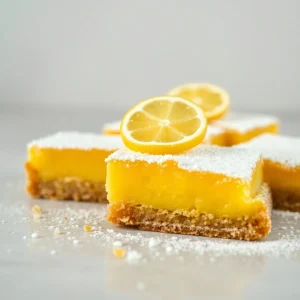 Barra de limón con base de shortbread y cobertura de azúcar glas