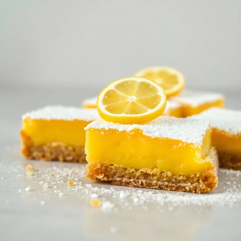 Barra de limón con base de shortbread y cobertura de azúcar glas