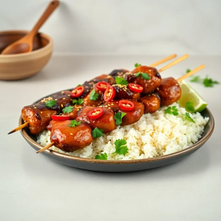 Brochetas de pollo estilo asiático en Airfryer con salsa de miel y soja