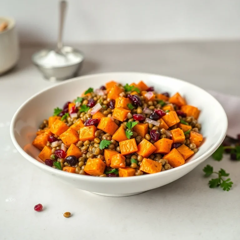 Ensalada de Batata Templada con Lentejas y Cranberries