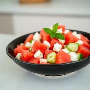 Ensalada de sandía, pepino y queso feta