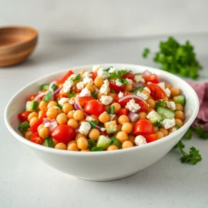 Ensalada mediterránea de garbanzos fresca y crujiente
