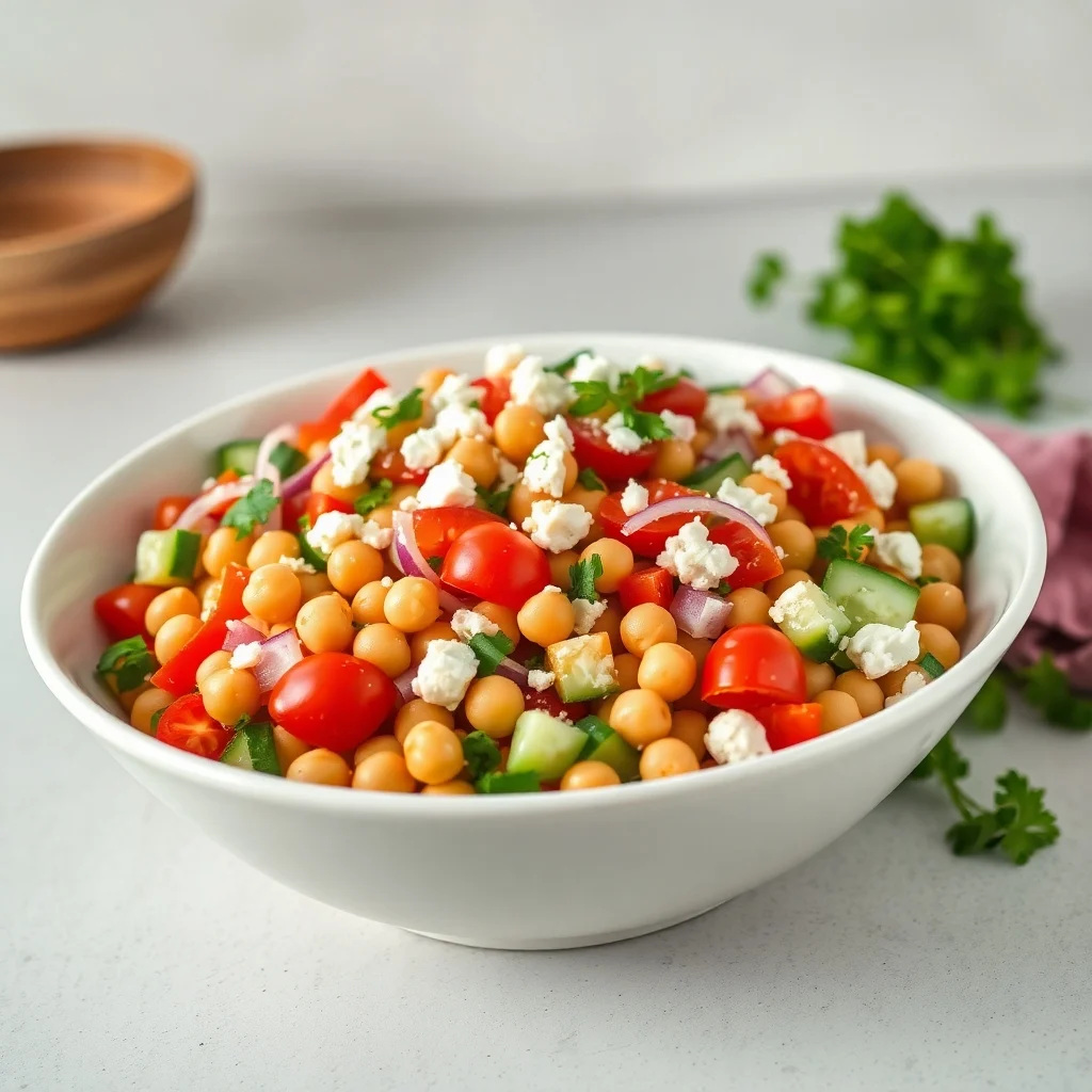 Ensalada mediterránea de garbanzos fresca y crujiente