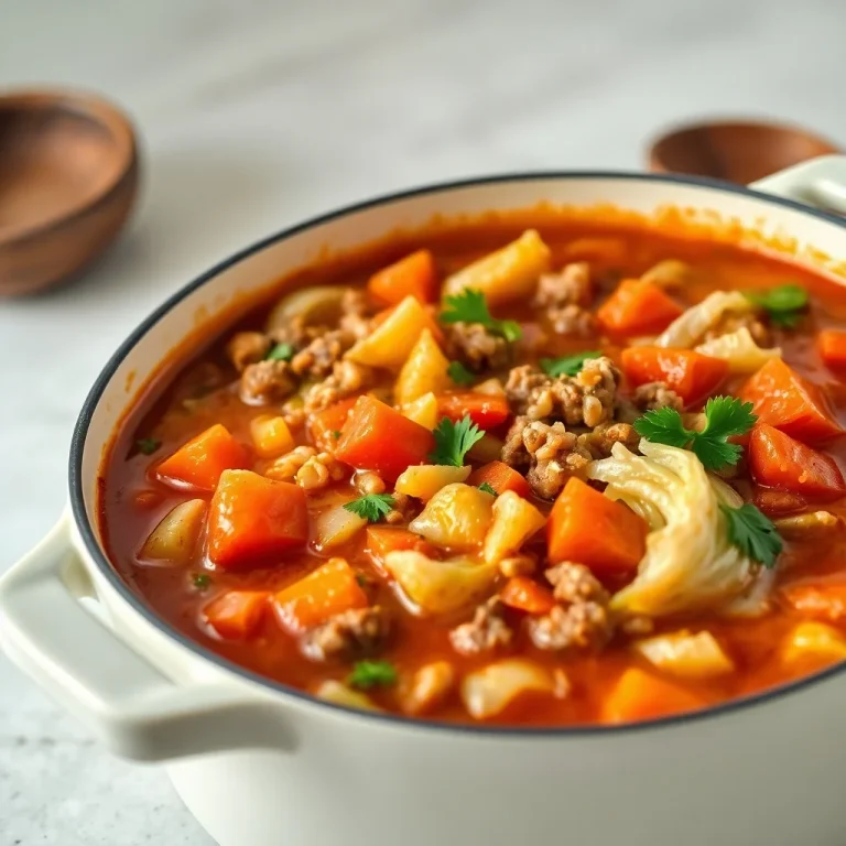 Sopa de repollo con carne y arroz