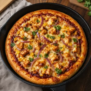 Pizza de Pollo Barbacoa en Sartén (Masa Casera)
